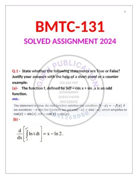 IGNOU BMTC-131 Solved Assignment 2024 English Medium