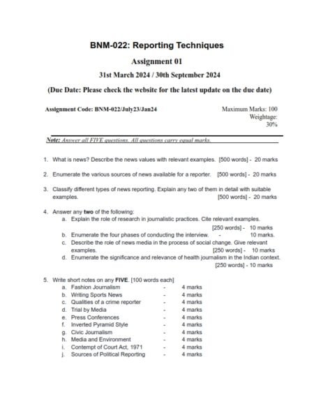 IGNOU BNM-22 Solved Assignment 2023-24 English Medium