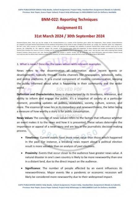 IGNOU BNM-22 Solved Assignment 2023-24 English Medium