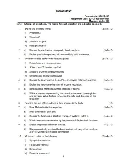 IGNOU BZYCT-135 Solved Assignment 2024 English Medium