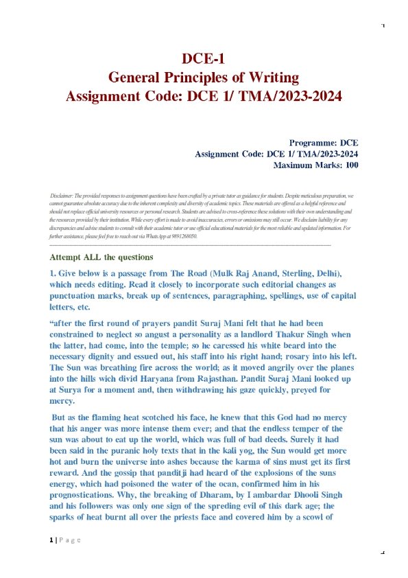 IGNOU DCE-01 Solved Assignment 2023-24 English Medium