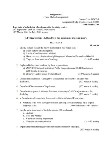 IGNOU DECE-03 Solved Assignment January & July 2023 English Medium