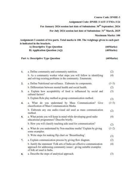 IGNOU DNHE-003 Solved Assignment Jan & July 2024 English Medium