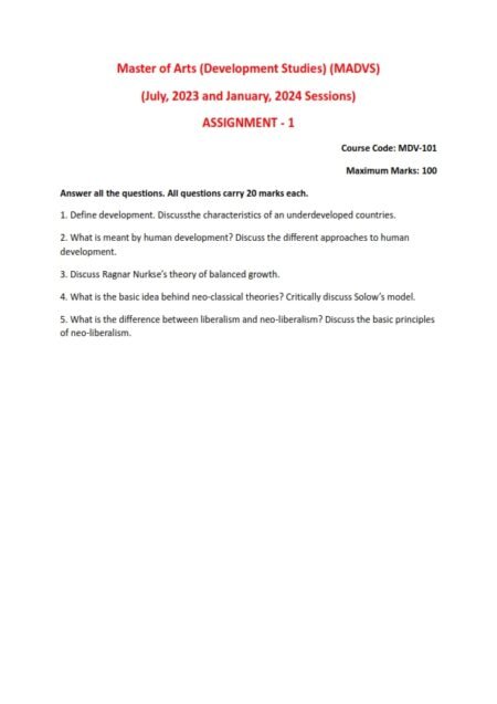 IGNOU MDV-101 Solved Assignment 2023-24 English Medium