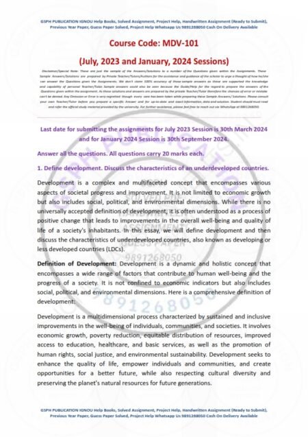 IGNOU MDV-101 Solved Assignment 2023-24 English Medium