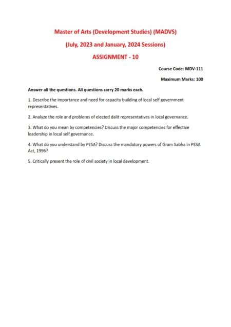 IGNOU MDV-111 Solved Assignment 2023-24 English Medium 