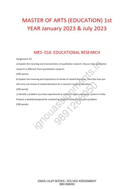 IGNOU MES-16 Solved Assignment 2023 English Medium