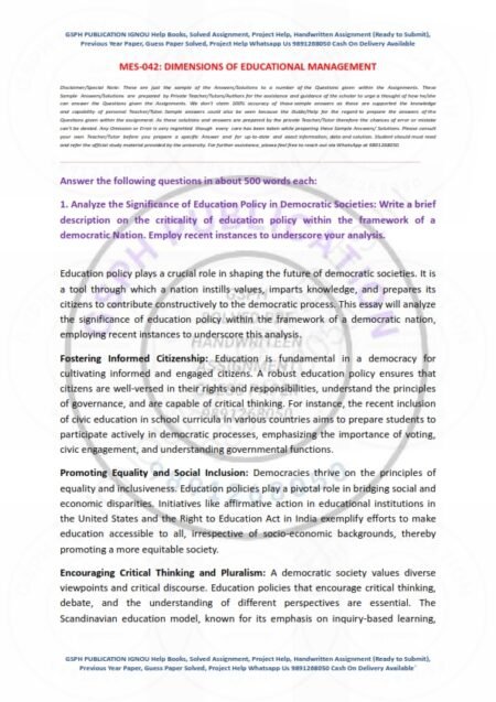 IGNOU MES-042 Solved Assignment 2024 English Medium