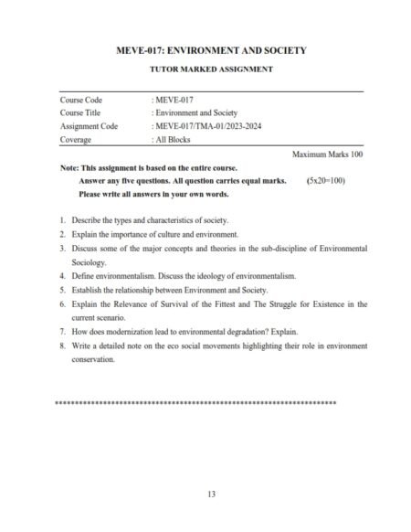 IGNOU MEVE-017 Solved Assignment Jan 2023-July 2024 English Medium