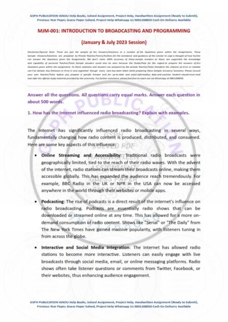 IGNOU MJM-01 Solved Assignment January & July 2023 English Medium