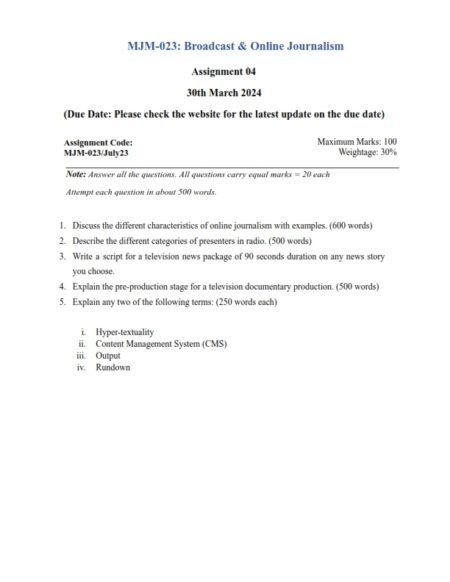 IGNOU MJM-023 Solved Assignment July 2023 English Medium