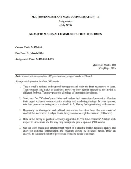 IGNOU MJM-030 Solved Assignment July 2023 English Medium