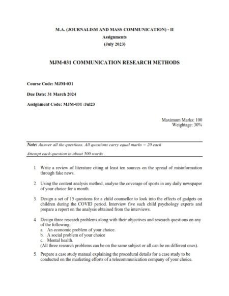 IGNOU MJM-031 Solved Assignment July 2023 English Medium