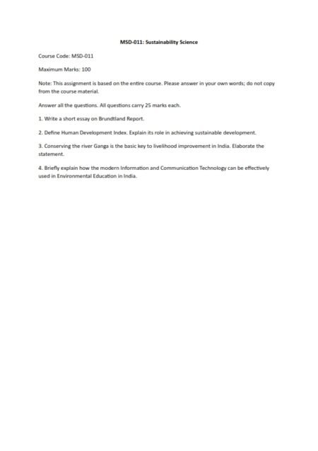 IGNOU MSD-011 Solved Assignment 2023 English Medium