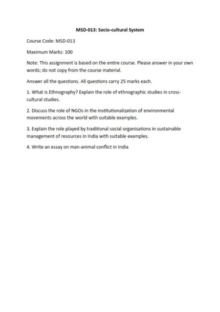 IGNOU MSD-013 Solved Assignment 2023 English Medium