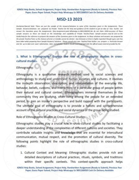IGNOU MSD-013 Solved Assignment 2023 English Medium