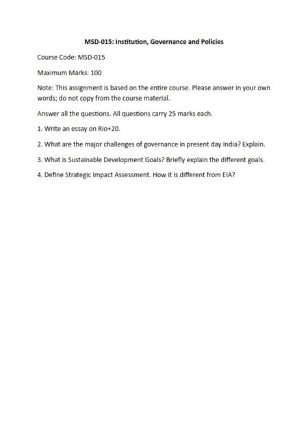 IGNOU MSD-015 Solved Assignment 2023 English Medium