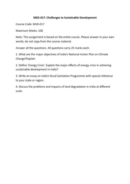 IGNOU MSD-017 Solved Assignment 2023 English Medium