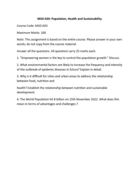 IGNOU MSD-020 Solved Assignment 2023 English Medium