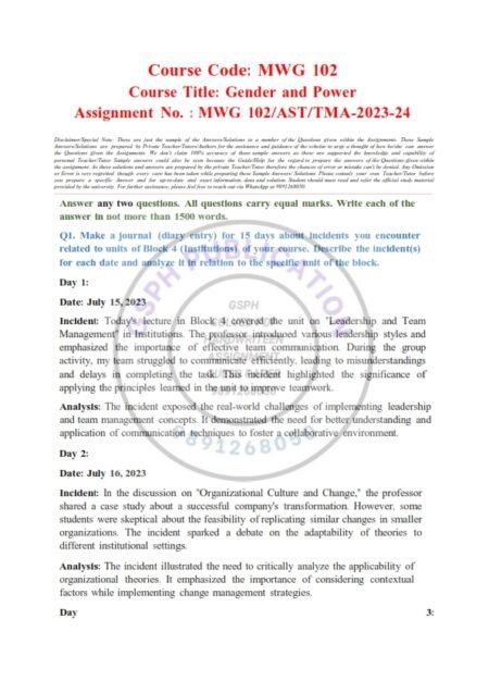 IGNOU MWG-103 Solved Assignment 2023-24 English Medium