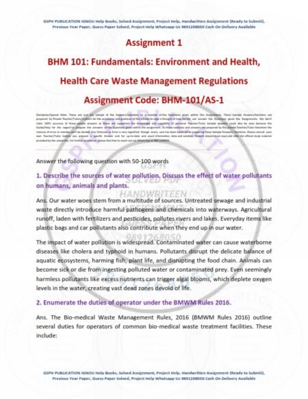 IGNOU BHM-101 Solved Assignment 2024 English Medium