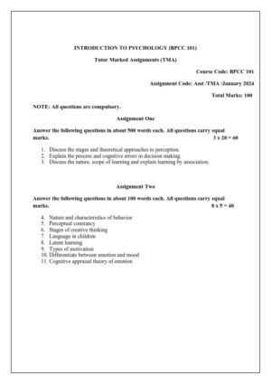 IGNOU BPCC-101 Solved Assignment January 2024 English Medium