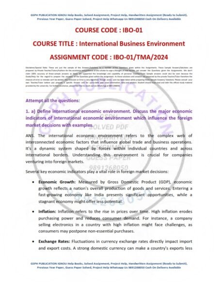 IGNOU IBO-001 Solved Assignment 2024-25 English Medium