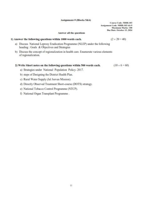 IGNOU MHH-103 AS-9 Solved Assignment 2024 English Medium