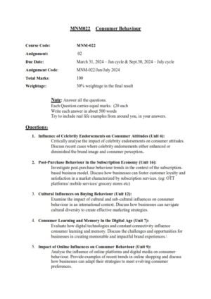 IGNOU MNM-22 Solved Assignment Jan & July-2024 English Medium