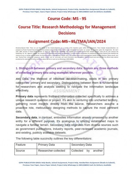 IGNOU MS-095 Solved Assignment JAN & JULY 2024 English Medium