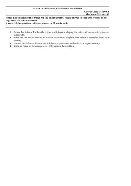 IGNOU MSD-015 Solved Assignment 2024 English Medium