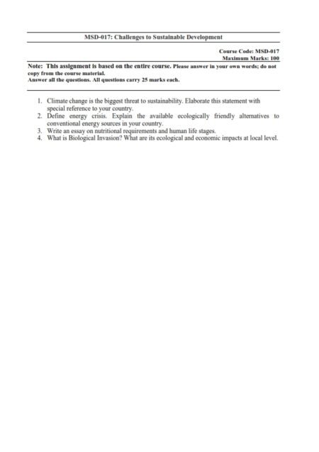 IGNOU MSD-017 Solved Assignment 2024 English Medium