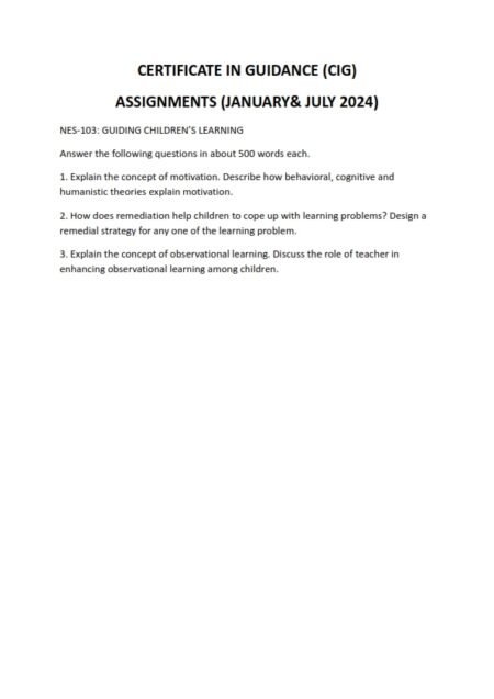 IGNOU NES-103 Solved Assignment Jan & July 2024 English Medium