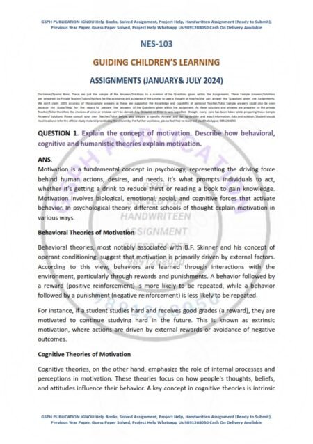 IGNOU NES-103 Solved Assignment Jan & July 2024 English Medium