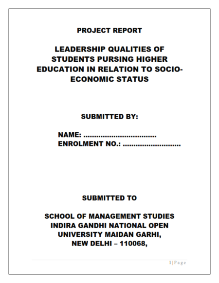 IGNOU MMPP-1 Project Sample-4(MBA HR)(Leadership Qualities Of Students Pursing Higher Education In Relation To Socio- Economic Status) - Image 2