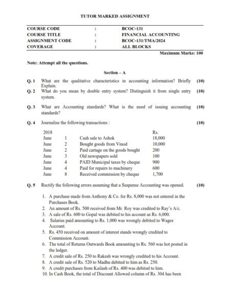 IGNOU BCOS-131 2024 English Medium
