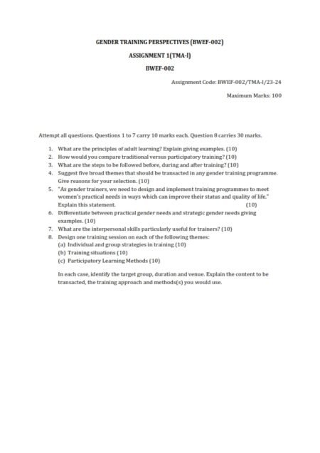 IGNOU BWEF-002 Solved Assignment 2023-24 English Medium