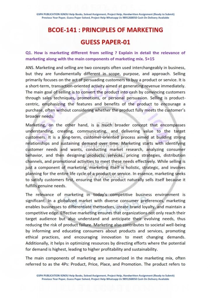 IGNOU BCOE-141 Guess Paper Solved English Medium