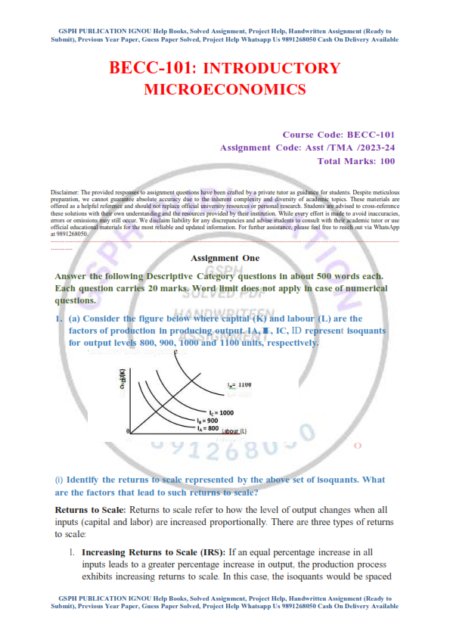 IGNOU BECC-101 Solved Assignment 2024-25 English Medium