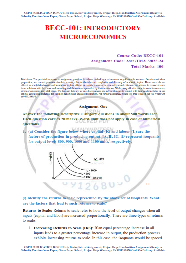 IGNOU BECC-101 Solved Assignment 2024-25 English Medium