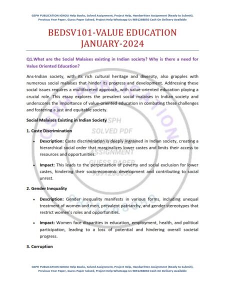 IGNOU BEDSV-101 Solved Assignment JAN-2024 English Medium