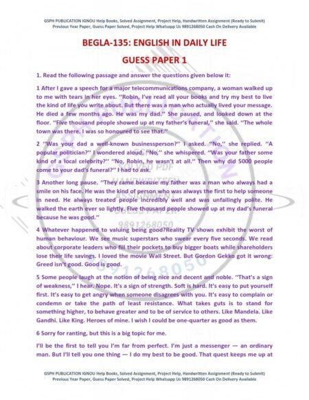 IGNOU BEGLA-135 Guess Paper Solved English Medium
