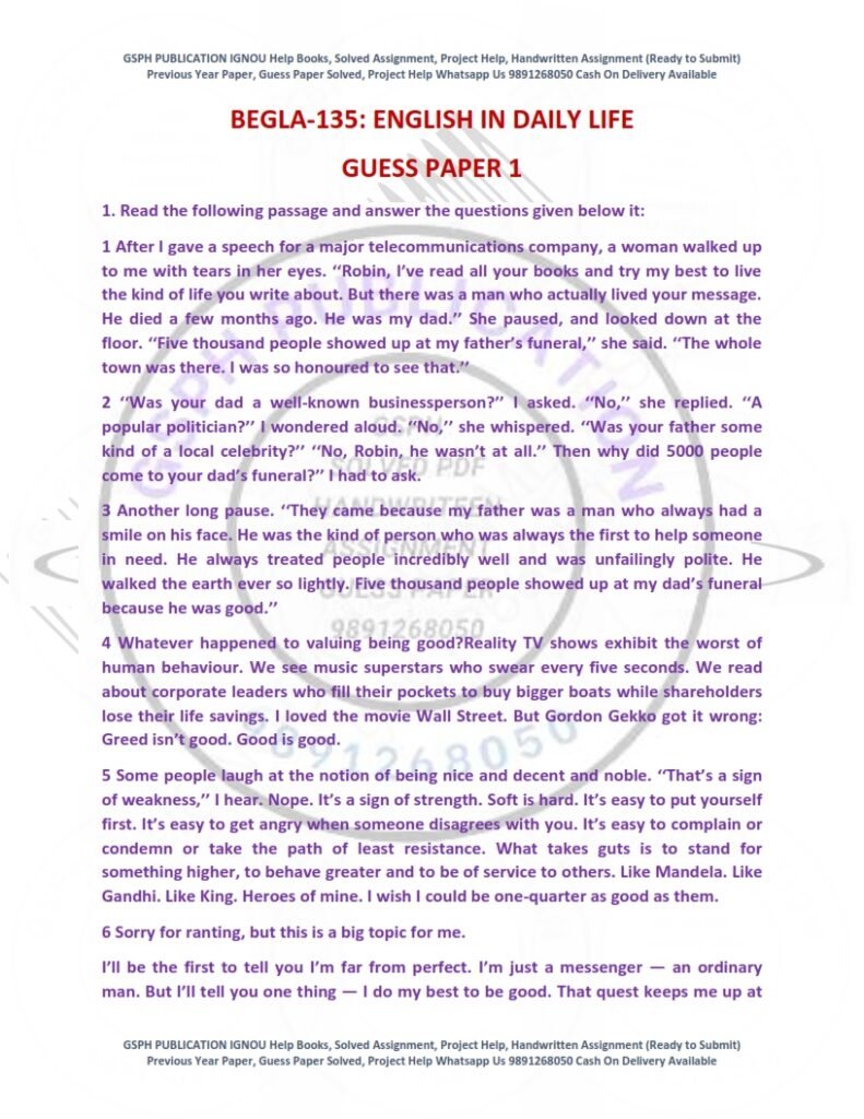 IGNOU BEGLA-135 Guess Paper Solved English Medium