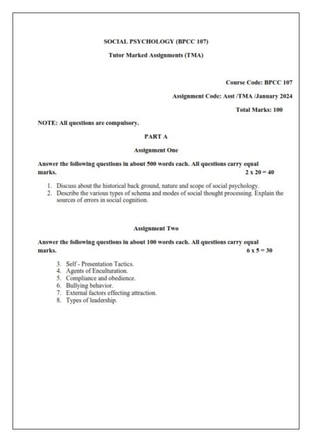IGNOU BPCC-107 Solved Assignment Jan 2024 English Medium