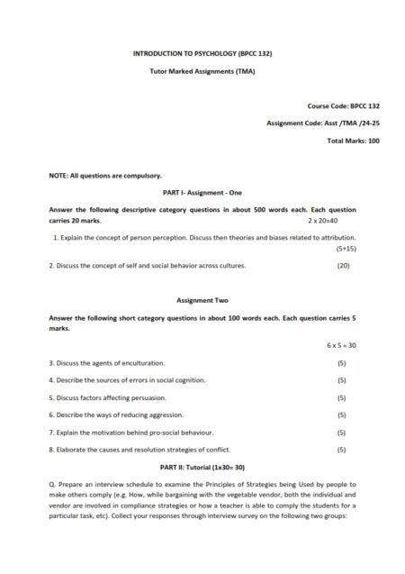 IGNOU BPCC-132 Solved Assignment January 2024 English Medium