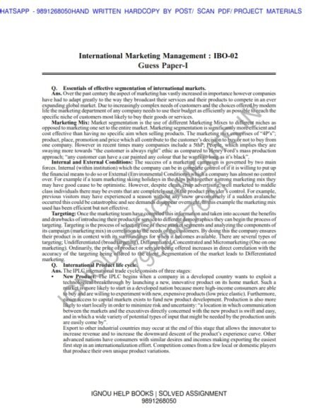 IGNOU IBO-002 Guess Paper Solved English Medium