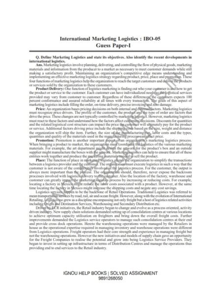 IGNOU IBO-005 Guess Paper Solved English Medium