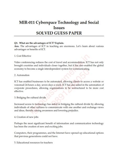 IGNOU MIR-011 Guess Paper Solved English Medium