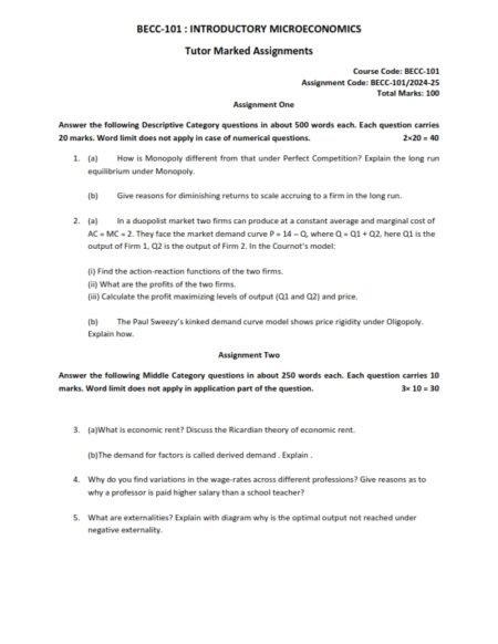 IGNOU BECC-101 Solved Assignment 2024-2025 English Medium