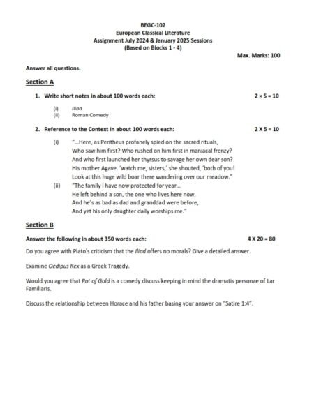 IGNOU BEGC-102 Solved Assignment 2024-2025 English Medium